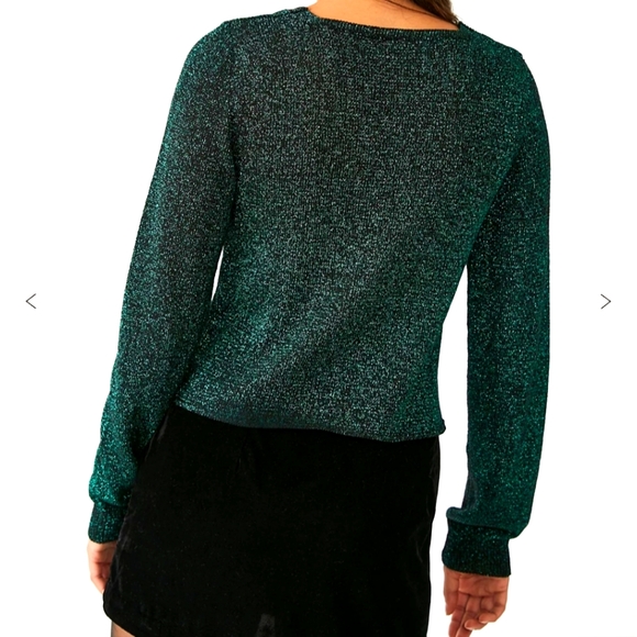 Free People Green Sparkly Cardigan Top - Picture 3 of 8